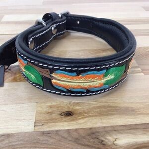Mad Cow genuine leather jewelry dog collar handmade black green orange design
